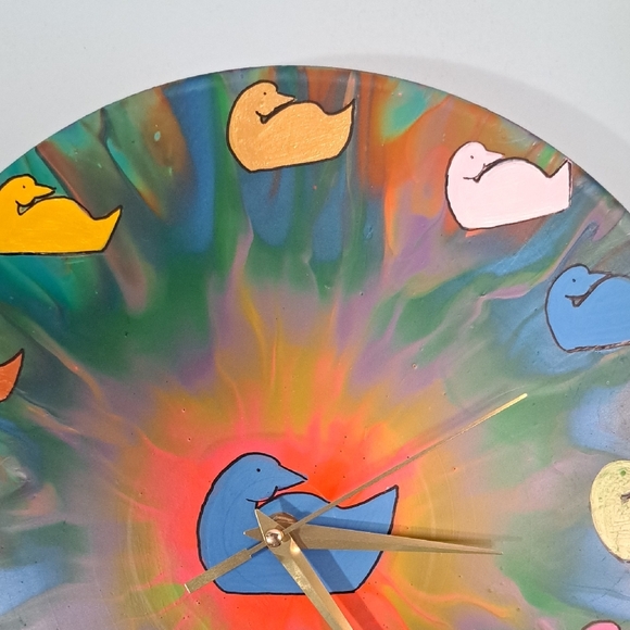 Hand Crafted Painted Colorful Bird Duck Design Wall Clock - Picture 4 of 8